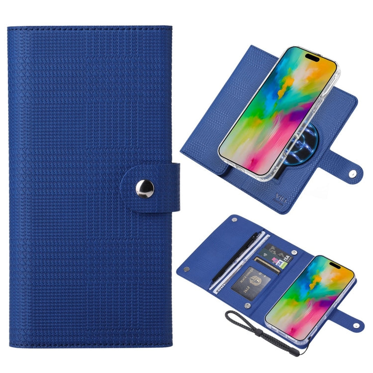 Pour iPhone 16 ViLi GHB-C Series Étui de téléphone en cuir à rabat magnétique MagSafe RFID (bleu)