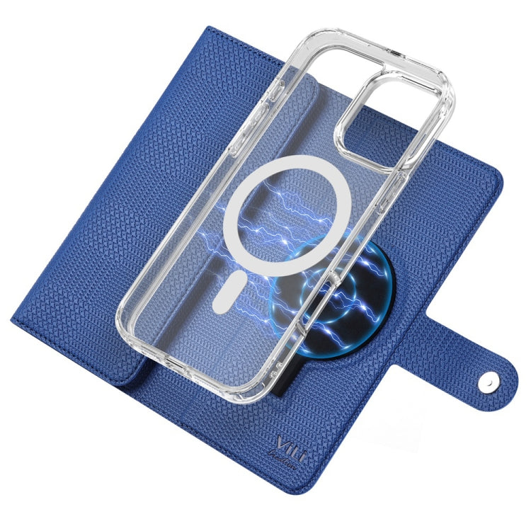 Pour iPhone 16 ViLi GHB-C Series Étui de téléphone en cuir à rabat magnétique MagSafe RFID (bleu)