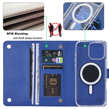Pour iPhone 16 ViLi GHB-C Series Étui de téléphone en cuir à rabat magnétique MagSafe RFID (bleu)