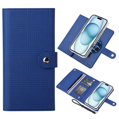 Pour iPhone 15 Plus Étui de téléphone en cuir à rabat magnétique MagSafe RFID série ViLi GHB-C (bleu)