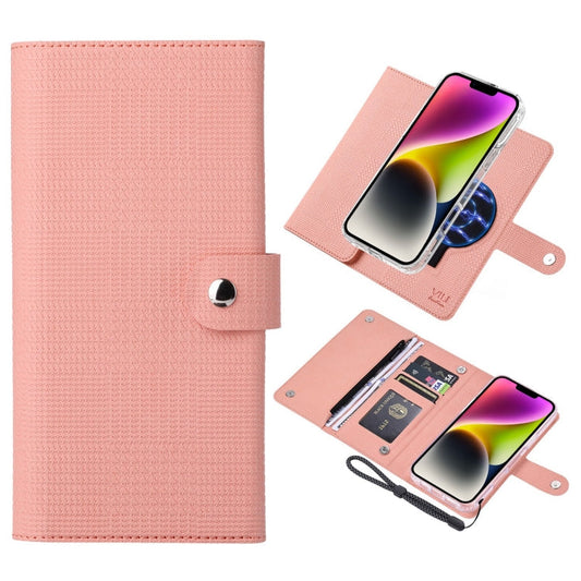 Pour iPhone 14 Plus Étui de téléphone en cuir à rabat magnétique ViLi GHB-C Series RFID MagSafe (rose)