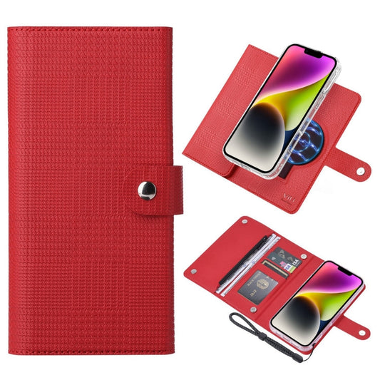 Pour iPhone 14 Plus Étui de Téléphone en Cuir à Rabat Magnétique MagSafe RFID Série ViLi GHB-C (Rouge)