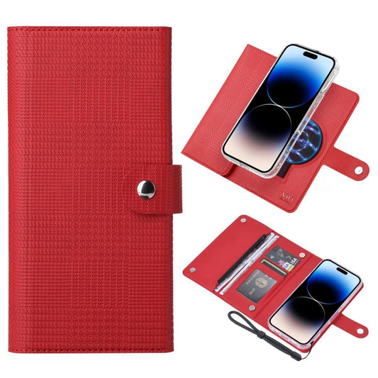 Pour iPhone 14 Pro Max Étui de téléphone en cuir à rabat magnétique ViLi GHB-C Series RFID MagSafe (rouge)