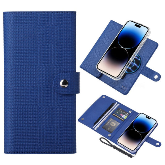 Pour iPhone 14 Pro Max Étui de Téléphone en Cuir Magnétique MagSafe avec Rabat RFID Série ViLi GHB-C (Bleu)