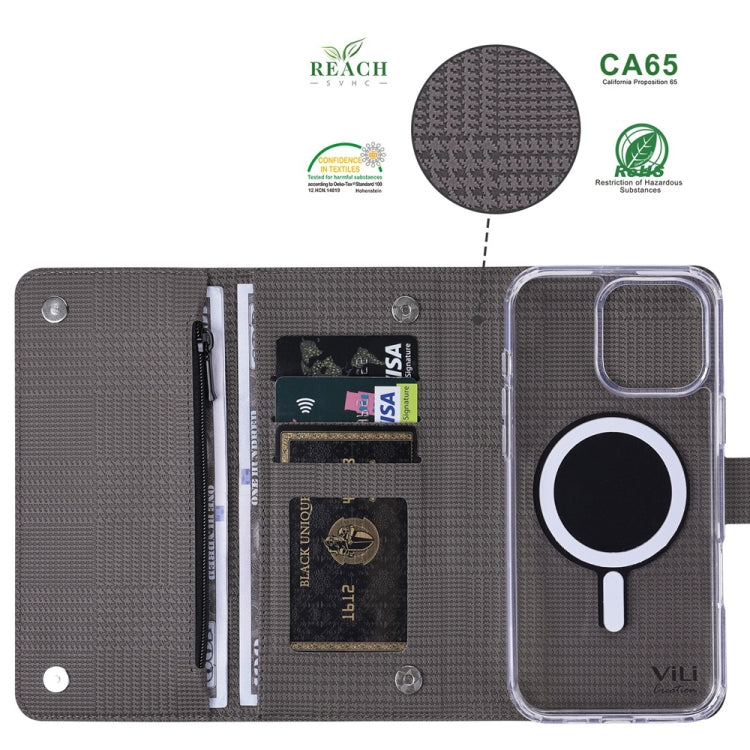 For iPhone 13 Pro Max ViLi GHB-C Series RFID MagSafe Magnetic Flip Leather Phone Case(Grey)