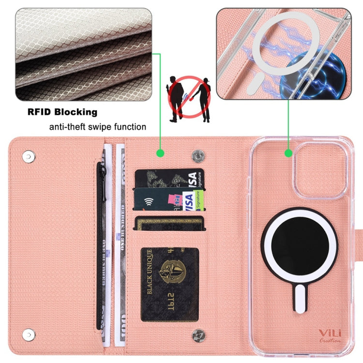 For iPhone 13 ViLi GHB-C Series RFID MagSafe Magnetic Flip Leather Phone Case(Pink)