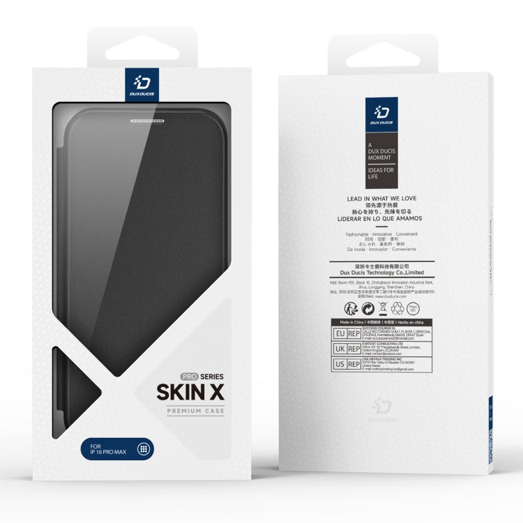 Pour iPhone 16 Pro Max DUX DUCIS Skin X Pro Series MagSafe Coque de téléphone en cuir avec anneau de maintien (Noir)