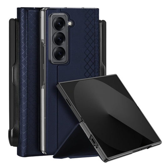 For Samsung Galaxy Z Fold Special DUX DUCIS Bril Series PU + TPU Phone Case with Pen Slot(Blue)
