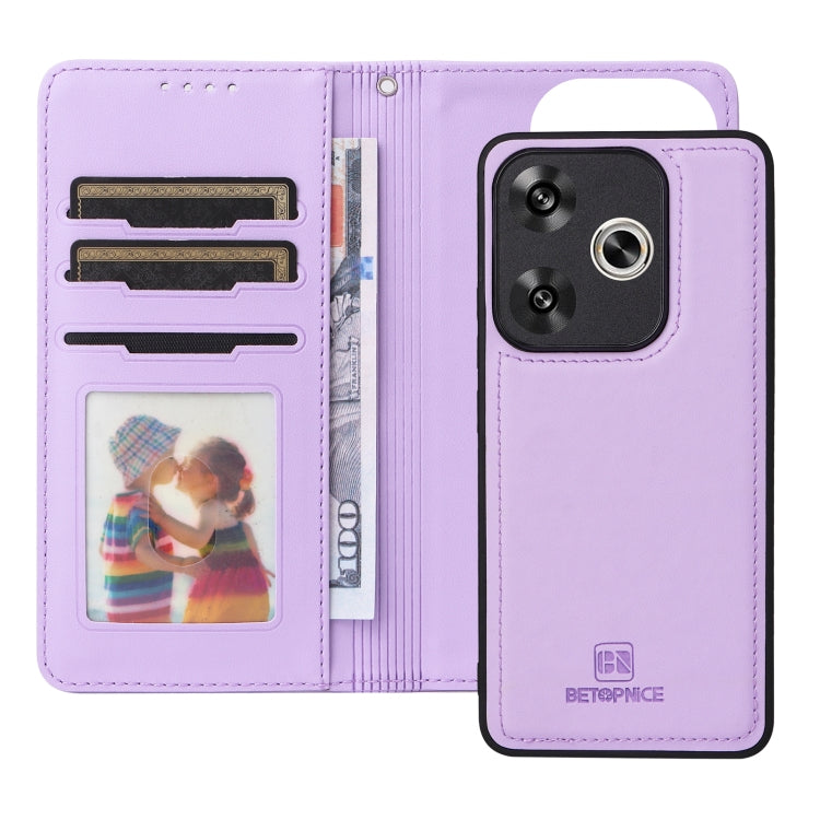 Pour Redmi Turbo 3 BETOPNICE BN-005 Étui de téléphone détachable 2 en 1 en simili cuir (violet clair)