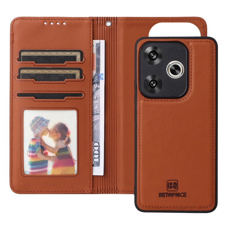 For Redmi Turbo 3 BETOPNICE BN-005 2 in 1 Detachable Imitate Genuine Leather Phone Case(Brown)