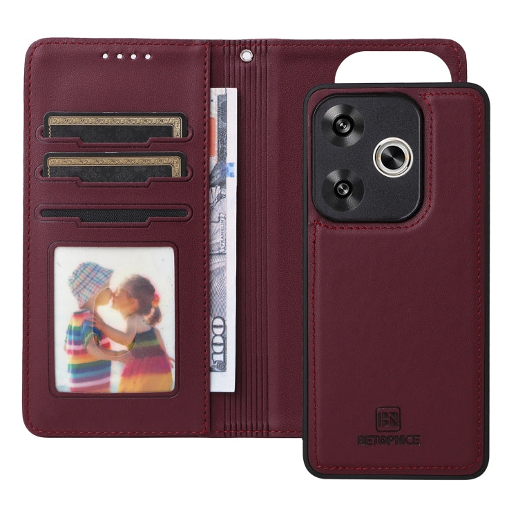 Pour étui de téléphone en similicuir véritable détachable 2 en 1 Redmi Turbo 3 BETOPNICE BN-005 (rouge bordeaux)