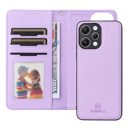 Pour Redmi 12 4G Étui de téléphone en similicuir véritable détachable 2 en 1 BETOPNICE BN-005 (violet clair)
