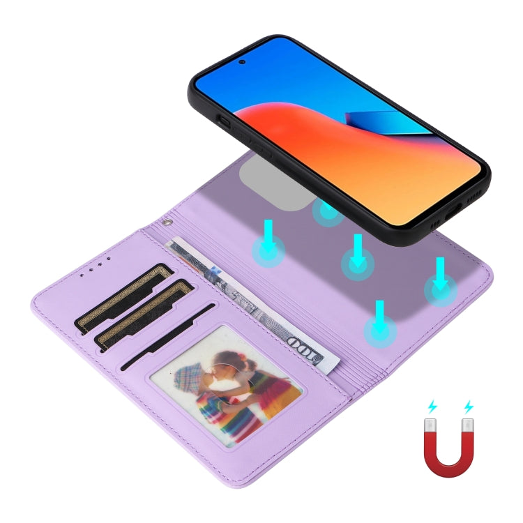 Pour Redmi 12 4G Étui de téléphone en similicuir véritable détachable 2 en 1 BETOPNICE BN-005 (violet clair)