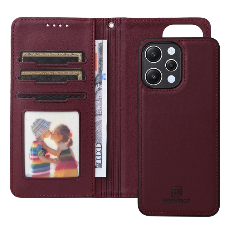 For Redmi 12 4G BETOPNICE BN-005 2 in 1 Detachable Imitate Genuine Leather Phone Case(Wine Red)