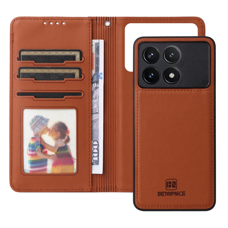For Xiaomi POCO F6 Pro BETOPNICE BN-005 2 in 1 Detachable Imitate Genuine Leather Phone Case(Brown)