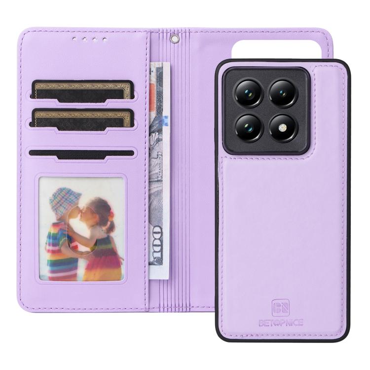 Pour Xiaomi 14T Pro BETOPNICE BN-005 Étui de téléphone détachable 2 en 1 en cuir véritable imité (Violet Clair)