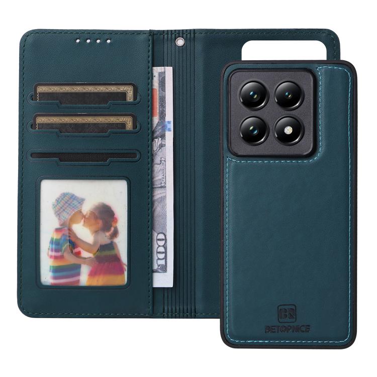 Pour Xiaomi 14T Pro BETOPNICE BN-005 Étui de téléphone détachable 2 en 1 en cuir véritable (Bleu)