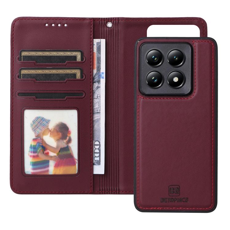 For Xiaomi 14T Pro BETOPNICE BN-005 2 in 1 Detachable Imitate Genuine Leather Phone Case(Wine Red)