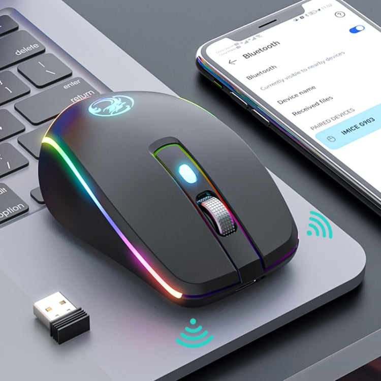 Souris Gamer sans fil silencieuse iMICE G903 Bluetooth double mode 6 touches (noir)