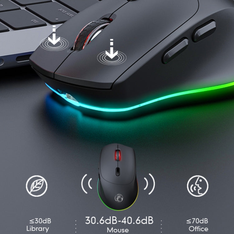Souris Gaming sans fil silencieuse iMICE G905 Bluetooth double mode à 6 boutons (Noir)