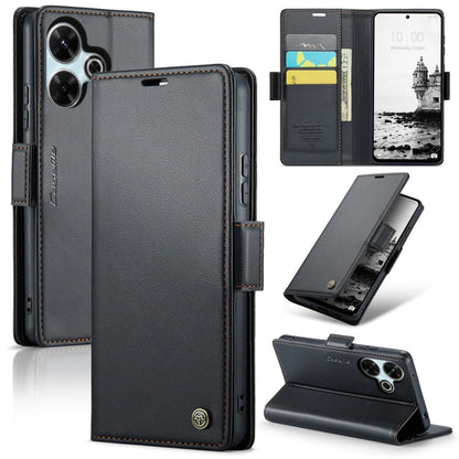 For Redmi 13 CaseMe 023 Butterfly Buckle Litchi Texture RFID Anti-theft Leather Phone Case(Black)