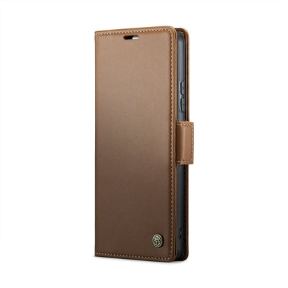 For Redmi 13 CaseMe 023 Butterfly Buckle Litchi Texture RFID Anti-theft Leather Phone Case(Brown)