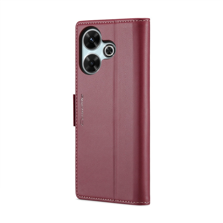 For Redmi 13 CaseMe 023 Butterfly Buckle Litchi Texture RFID Anti-theft Leather Phone Case(Wine Red)