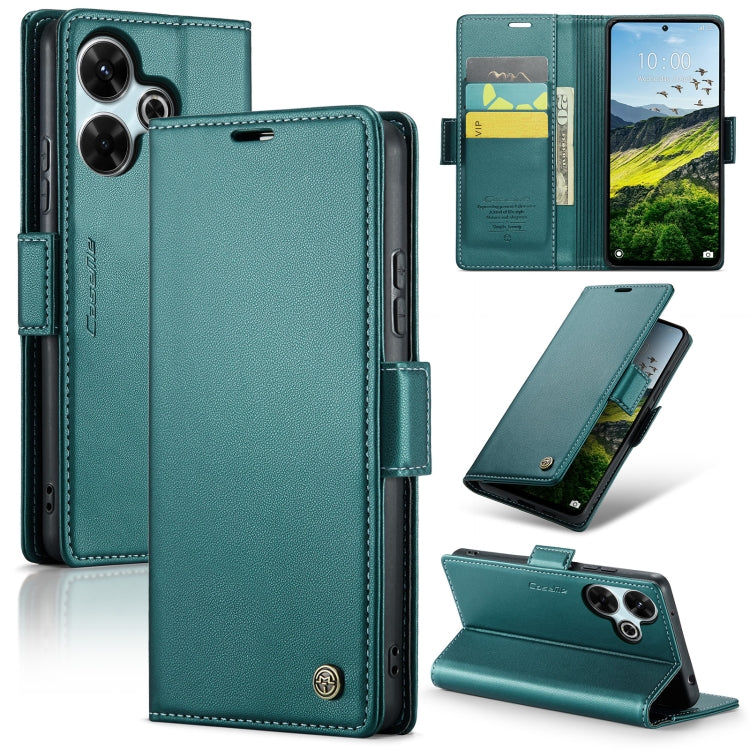 Pour Redmi 13 Étui pour téléphone en cuir CaseMe 023 avec boucle papillon, texture litchi et protection RFID (Bleu nacré)
