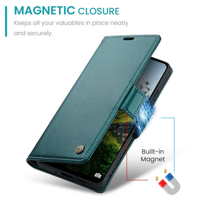 Pour Redmi 13 Étui pour téléphone en cuir CaseMe 023 avec boucle papillon, texture litchi et protection RFID (Bleu nacré)