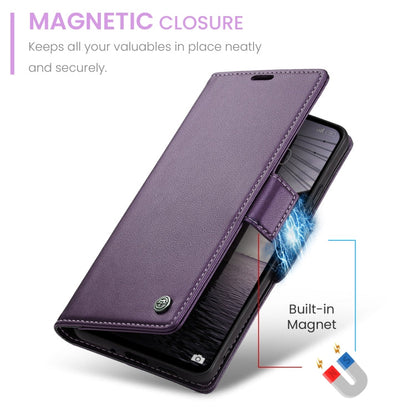 For Redmi 13 CaseMe 023 Butterfly Buckle Litchi Texture RFID Anti-theft Leather Phone Case(Pearly Purple)