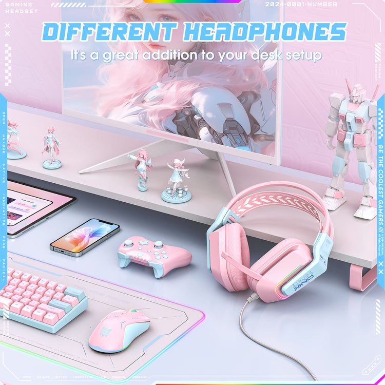 ONIKUMA X13 RGB Colorful Lighting Wired Gaming Headset with Microphone, Length:2.2m(Pink)