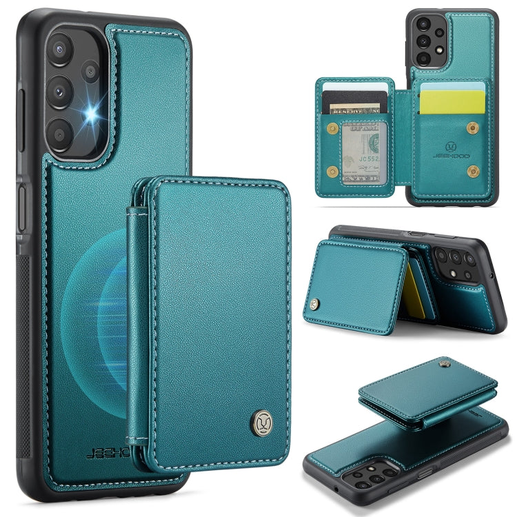 For Samsung Galaxy A13 4G JEEHOOD J05 Business Magnetic Style RFID Leather Phone Case(Blue Green)
