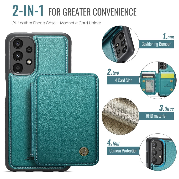 For Samsung Galaxy A13 4G JEEHOOD J05 Business Magnetic Style RFID Leather Phone Case(Blue Green)