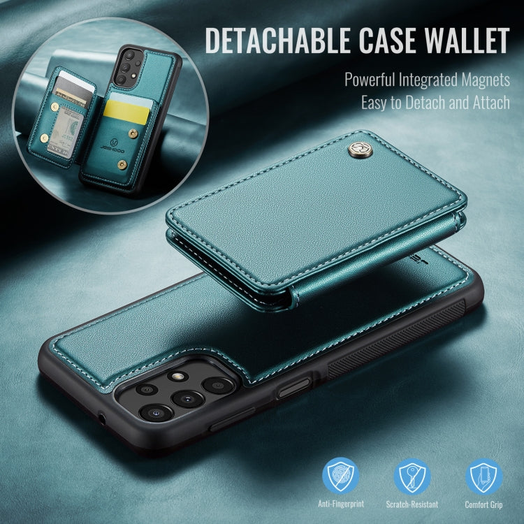 For Samsung Galaxy A13 4G JEEHOOD J05 Business Magnetic Style RFID Leather Phone Case(Blue Green)