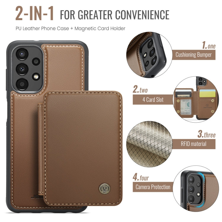 Pour Samsung Galaxy A13 4G JEEHOOD J05 Étui de téléphone en cuir RFID style affaires magnétique (marron)