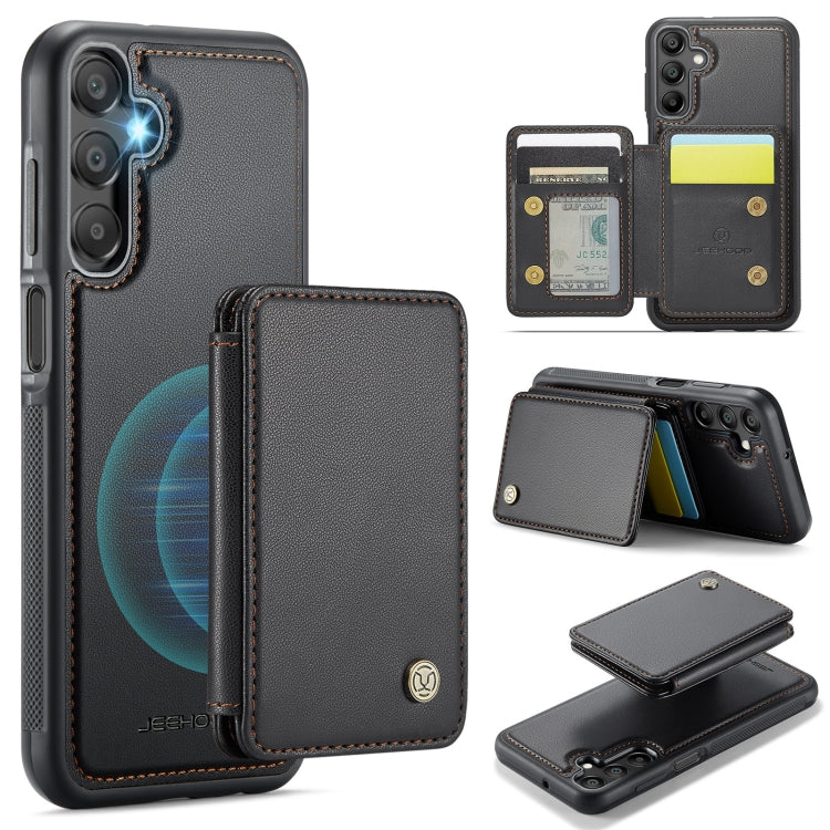 Pour l'étui de téléphone en cuir RFID de style magnétique d'affaires JEEHOOD J05 pour Samsung Galaxy A15 (noir)