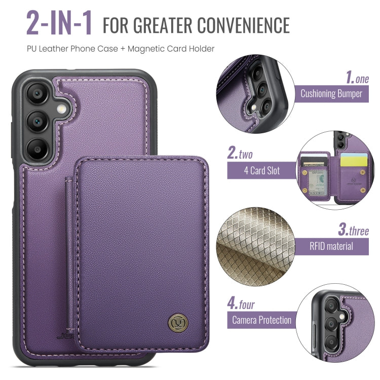 For Samsung Galaxy A15 JEEHOOD J05 Business Magnetic Style RFID Leather Phone Case(Purple)