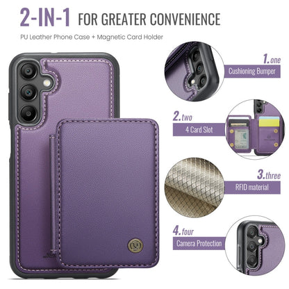 For Samsung Galaxy A15 JEEHOOD J05 Business Magnetic Style RFID Leather Phone Case(Purple)