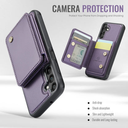 For Samsung Galaxy A15 JEEHOOD J05 Business Magnetic Style RFID Leather Phone Case(Purple)