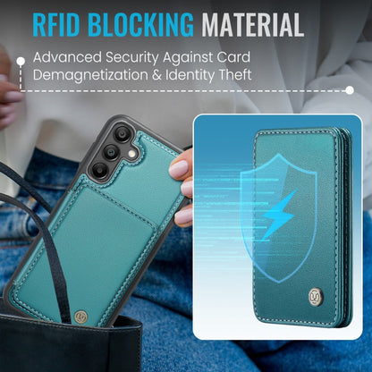 For Samsung Galaxy A15 JEEHOOD J05 Business Magnetic Style RFID Leather Phone Case(Blue Green)