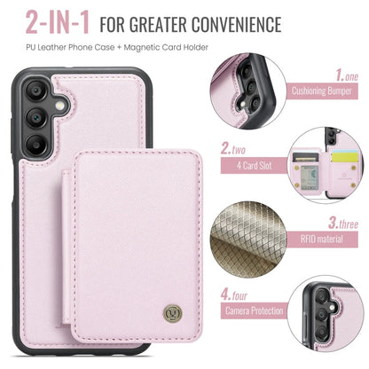 Pour étui de téléphone en cuir RFID de style magnétique d'affaires JEEHOOD J05 pour Samsung Galaxy A15 (rose)