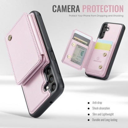 Pour étui de téléphone en cuir RFID de style magnétique d'affaires JEEHOOD J05 pour Samsung Galaxy A15 (rose)