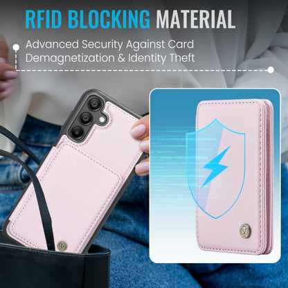 Pour étui de téléphone en cuir RFID de style magnétique d'affaires JEEHOOD J05 pour Samsung Galaxy A15 (rose)