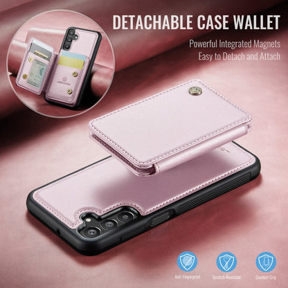 Pour étui de téléphone en cuir RFID de style magnétique d'affaires JEEHOOD J05 pour Samsung Galaxy A15 (rose)