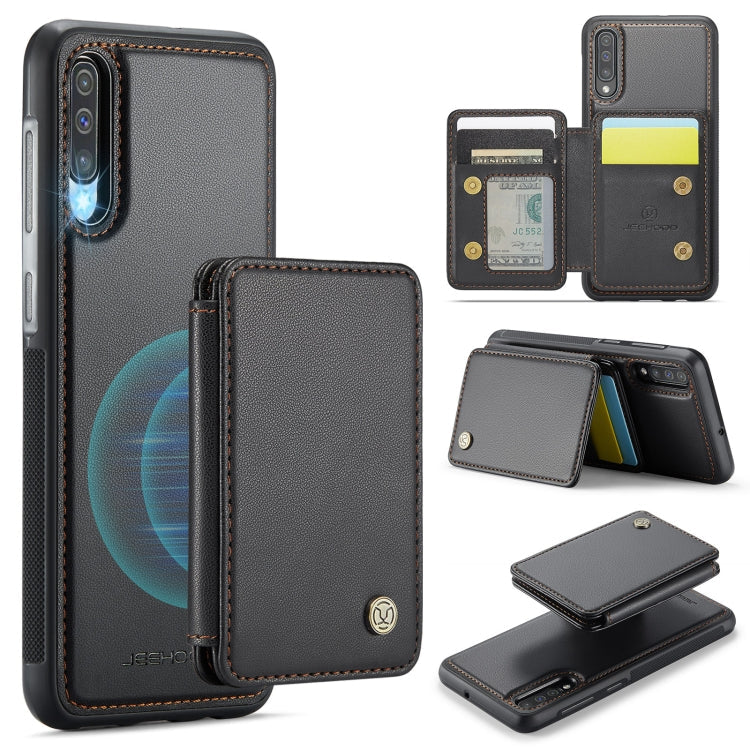 For Samsung Galaxy A50 JEEHOOD J05 Business Magnetic Style RFID Leather Phone Case(Black)