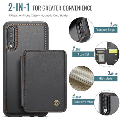 For Samsung Galaxy A50 JEEHOOD J05 Business Magnetic Style RFID Leather Phone Case(Black)