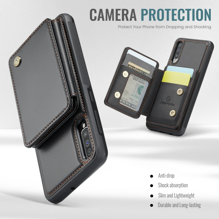 For Samsung Galaxy A50 JEEHOOD J05 Business Magnetic Style RFID Leather Phone Case(Black)