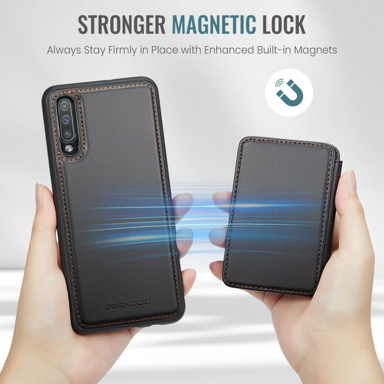 For Samsung Galaxy A50 JEEHOOD J05 Business Magnetic Style RFID Leather Phone Case(Black)