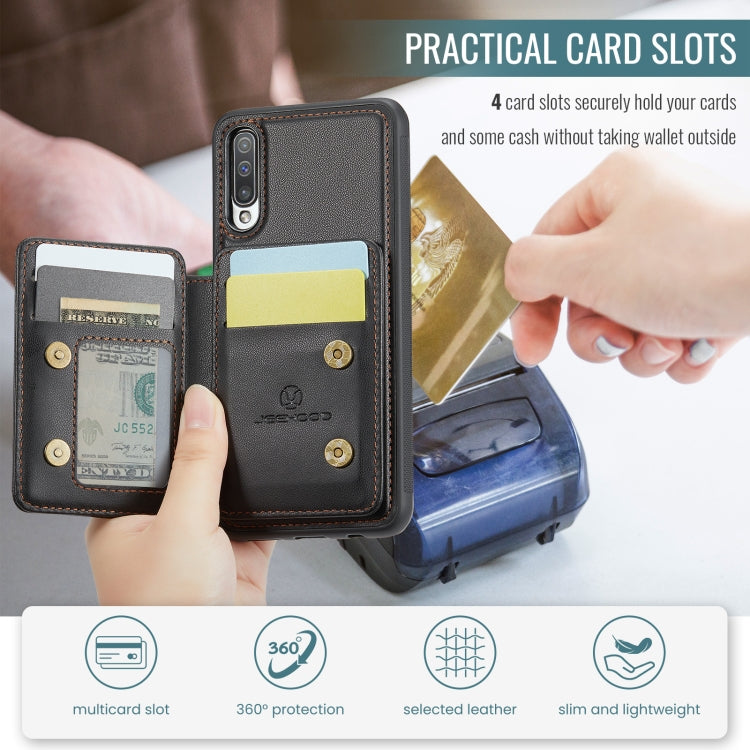 For Samsung Galaxy A50 JEEHOOD J05 Business Magnetic Style RFID Leather Phone Case(Black)
