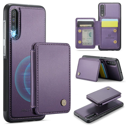 For Samsung Galaxy A50 JEEHOOD J05 Business Magnetic Style RFID Leather Phone Case(Purple)